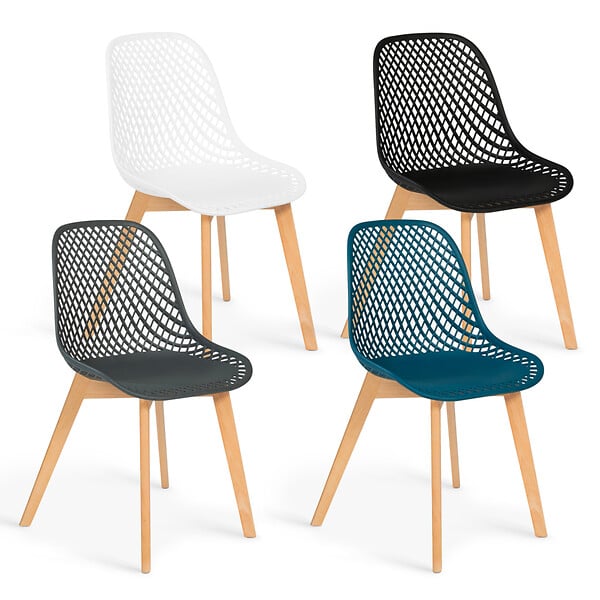 ID MARKET - Lot de 4 chaises MANDY mix color blanc, gris, bleu canard et noir - large