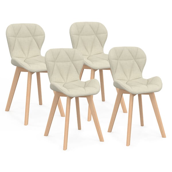 ID MARKET - Lot de 4 chaises ROBINE en tissu beige pour salle à manger - large