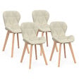 ID MARKET - Lot de 4 chaises ROBINE en tissu beige pour salle à manger - vignette