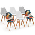 ID MARKET - Lot de 6 chaises scandinaves SARA blanc x2, gris clair x2 et patchworks multi-couleurs - vignette