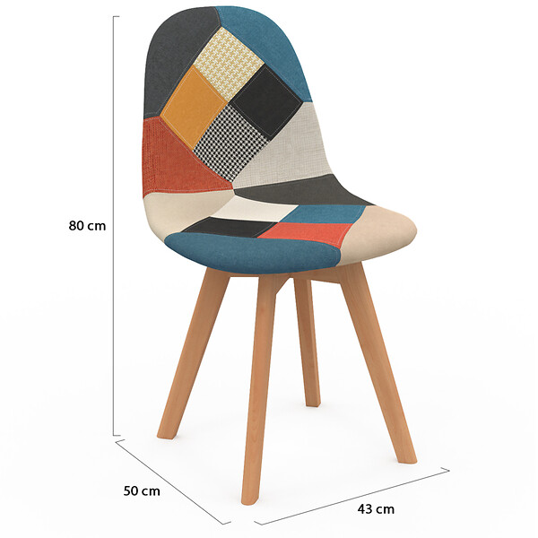 ID MARKET - Lot de 6 chaises scandinaves SARA blanc x2, gris clair x2 et patchworks multi-couleurs - large