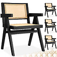 TECTAKE - Lot 4 chaises de salle à manger cannage viennois style boho noir - vignette