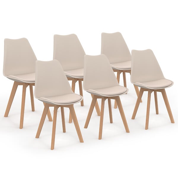 ID MARKET - Lot de 6 chaises scandinaves SARA beige pour salle à manger - large