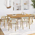 ID MARKET - Lot de 4 chaises CAMILLE en métal effet bois et tissu beige avec accoudoirs - vignette