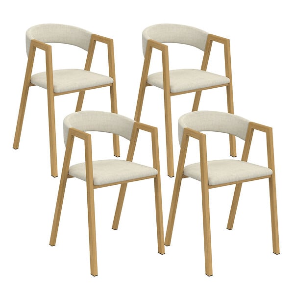 ID MARKET - Lot de 4 chaises CAMILLE en métal effet bois et tissu beige avec accoudoirs - large