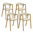 ID MARKET - Lot de 4 chaises CAMILLE en métal effet bois et tissu beige avec accoudoirs - vignette