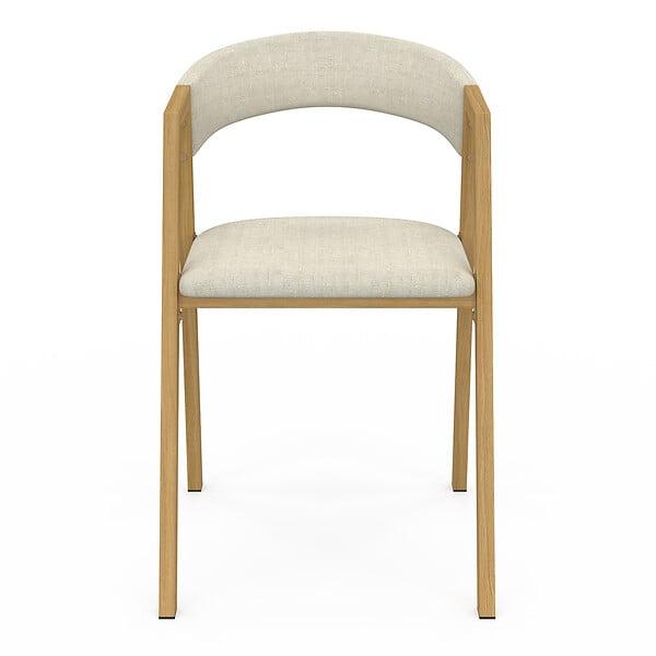 ID MARKET - Lot de 4 chaises CAMILLE en métal effet bois et tissu beige avec accoudoirs - large