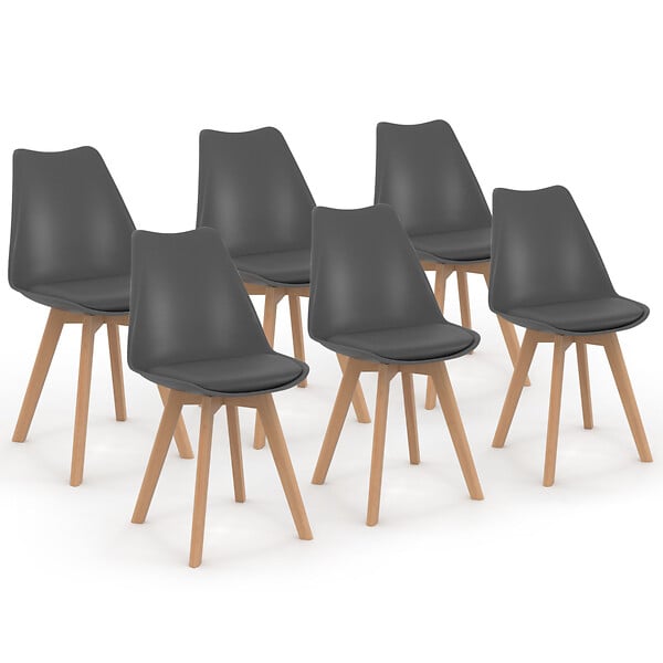ID MARKET - Lot de 6 chaises scandinaves SARA gris foncé pour salle à manger - large