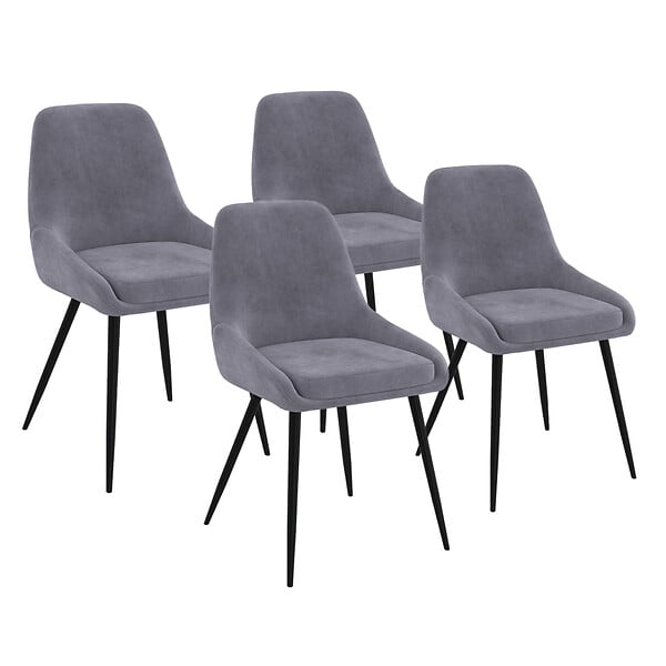 ID MARKET - Lot de 4 chaises THALYA en velours gris clair avec accoudoirs - large