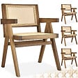TECTAKE - Lot 4 chaises de salle à manger cannage viennois boho chêne clair - vignette