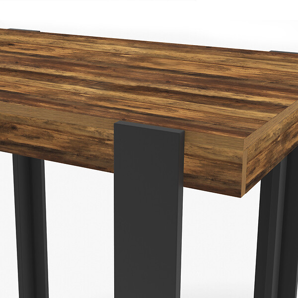 ID MARKET - Table haute de bar PHOENIX bois foncé effet vieilli et noir 90 cm - large