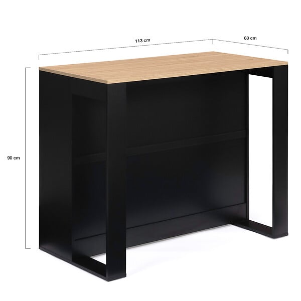 ID MARKET - Table de bar îlot JUNO bois noir et plateau façon hêtre - large