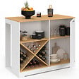 ID MARKET - Table de bar îlot VITO 113 cm avec range-bouteilles bois blanc et plateau façon hêtre - vignette