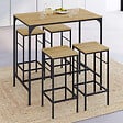 ID MARKET - Ensemble table haute de bar DETROIT 100 cm et 4 tabourets bois et métal noir design industriel - vignette