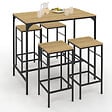 ID MARKET - Ensemble table haute de bar DETROIT 100 cm et 4 tabourets bois et métal noir design industriel - vignette