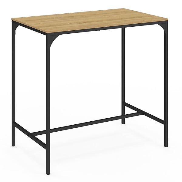 ID MARKET - Ensemble table haute de bar DETROIT 100 cm et 4 tabourets bois et métal noir design industriel - large