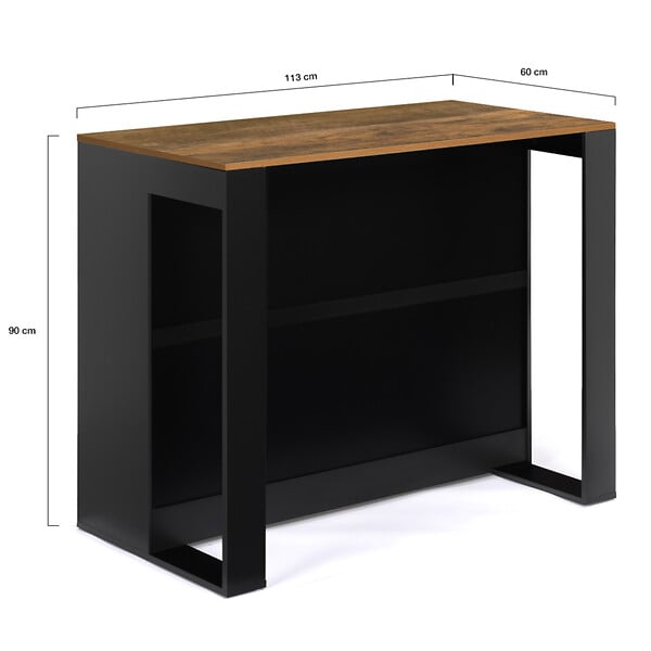 ID MARKET - Table de bar îlot JUNO bois noir et plateau foncé HAWKINS - large