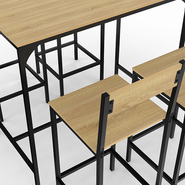 ID MARKET - Ensemble table haute de bar DETROIT 100 cm et 4 chaises de bar design industriel - large
