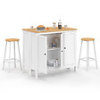 ID MARKET - Ensemble table de bar îlot Achille et 2 tabourets bois blanc plateau façon hêtre - vignette