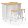 ID MARKET - Ensemble table de bar îlot Achille et 2 tabourets bois blanc plateau façon hêtre - vignette