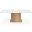 ID MARKET - Table à manger extensible rectangle JULIETTE 6-10 personnes plateau effet marbre lattes tasseau bois avec rangement 160-200 cm - vignette