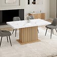 ID MARKET - Table à manger extensible rectangle JULIETTE 6-10 personnes plateau effet marbre lattes tasseau bois avec rangement 160-200 cm - vignette