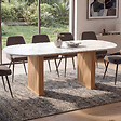 ID MARKET - Table à manger extensible ovale JULIETTE 6-10 personnes pieds effet lattes et plateau effet marbre ALASKA 160-200 cm - vignette