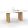 ID MARKET - Table à manger extensible ovale JULIETTE 6-10 personnes pieds effet lattes et plateau effet marbre ALASKA 160-200 cm - vignette