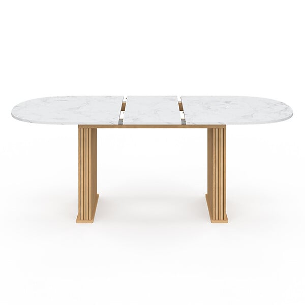 ID MARKET - Table à manger extensible ovale JULIETTE 6-10 personnes pieds effet lattes et plateau effet marbre ALASKA 160-200 cm - large
