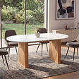 ID MARKET - Table à manger extensible ovale JULIETTE 6-10 personnes pieds effet lattes et plateau effet marbre ALASKA 160-200 cm - vignette