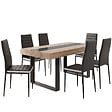 ID MARKET - Ensemble table à manger rectangle PHOENIX bois et noir bande centrale noire 160 cm et 6 chaises ROMANE noires bandeau blanc - vignette