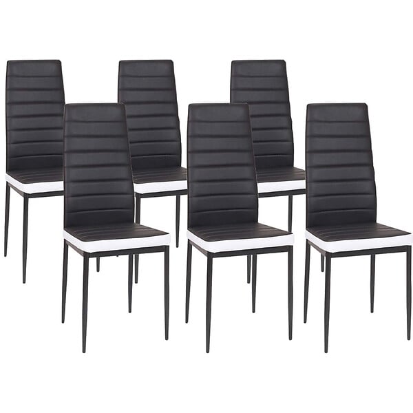 ID MARKET - Ensemble table à manger rectangle PHOENIX bois et noir bande centrale noire 160 cm et 6 chaises ROMANE noires bandeau blanc - large