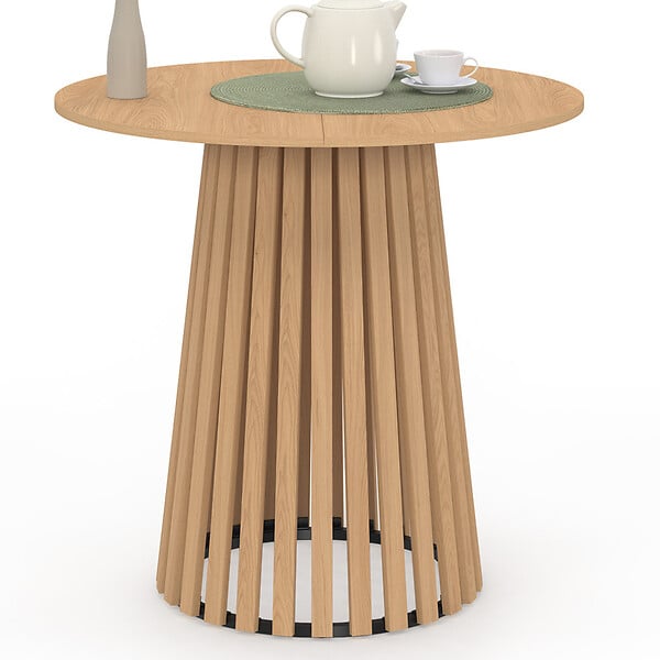 ID MARKET - Table à manger ronde CARMEN 4 personnes pied bois en lattes et plateau bois 80 cm - large