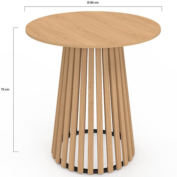ID MARKET - Table à manger ronde CARMEN 4 personnes pied bois en lattes et plateau bois 80 cm - large