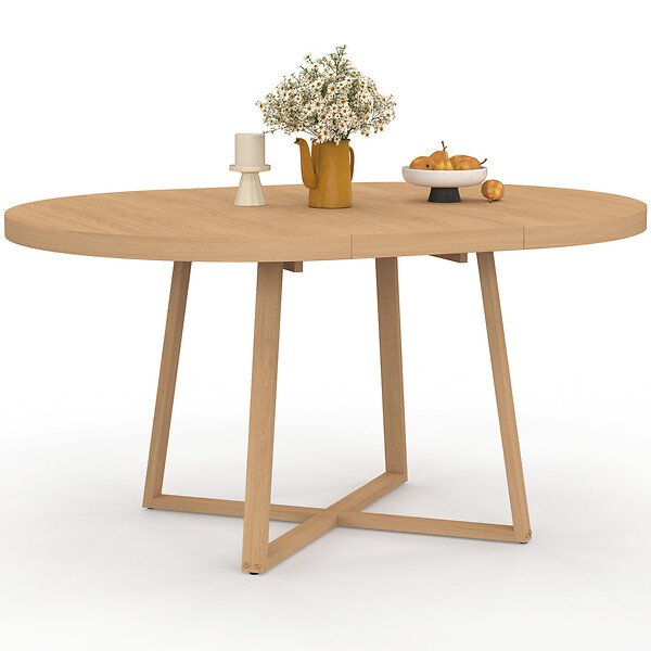 ID MARKET - Table à manger extensible ronde SELMA 4-8 personnes bois effet hêtre 110-150 cm - large
