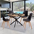 ID MARKET - Ensemble table à manger ronde ALIX 110 cm bois et noir et 4 chaises SARA noires - vignette