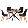 ID MARKET - Ensemble table à manger ronde ALIX 110 cm bois et noir et 4 chaises SARA noires - vignette