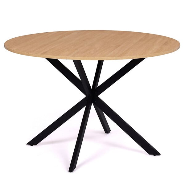 ID MARKET - Ensemble table à manger ronde ALIX 110 cm bois et noir et 4 chaises SARA noires - large