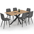 ID MARKET - Ensemble table à manger rectangle ALIX 160 cm bois et noir et 6 chaises MILA en velours gris foncé - vignette