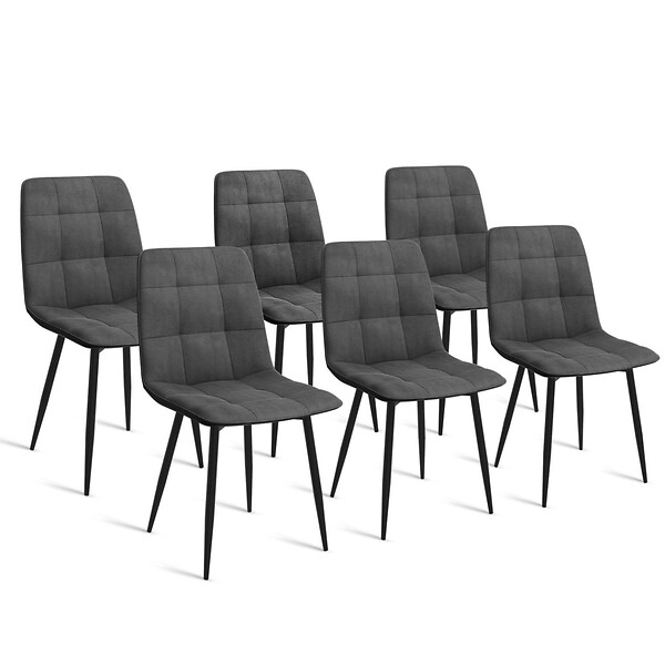 ID MARKET - Ensemble table à manger rectangle ALIX 160 cm bois et noir et 6 chaises MILA en velours gris foncé - large