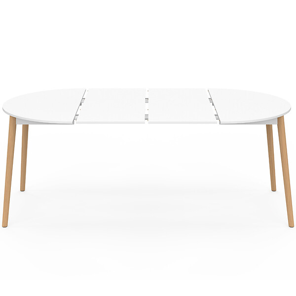ID MARKET - Table à manger extensible ronde ANGELA 4-10 personnes blanc pied bois 110 - 200 cm - large