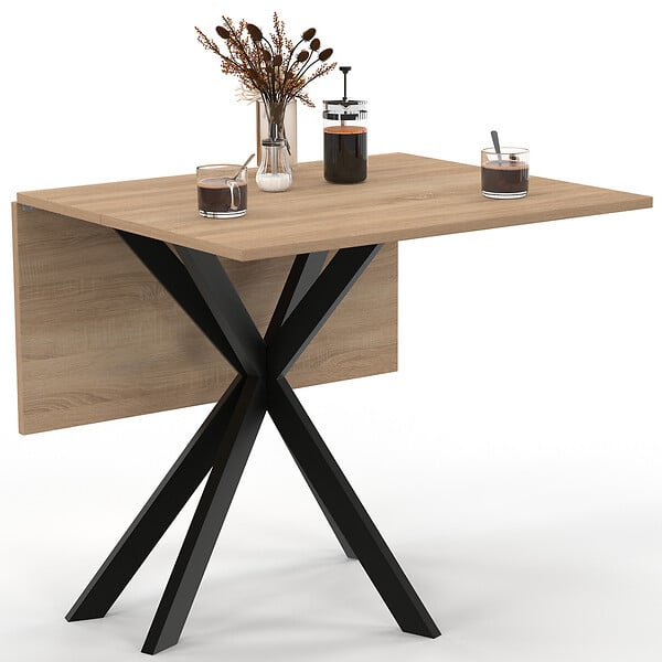 ID MARKET - Table console pliable ALIX 2-4 personnes pied araignée bois et noir 103 x 76 cm - large