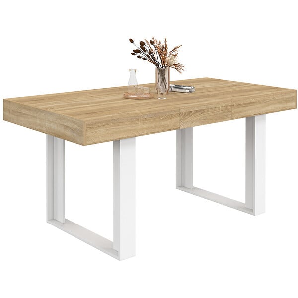 ID MARKET - Table à manger extensible rectangle PHOENIX 4-6 personnes bois et blanc 120-160 cm - large