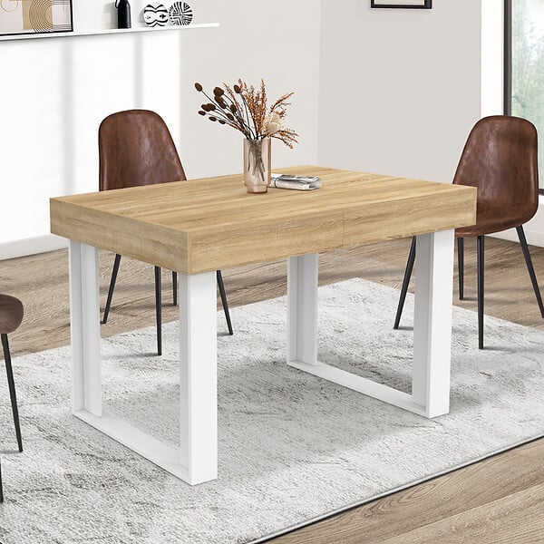 ID MARKET - Table à manger extensible rectangle PHOENIX 4-6 personnes bois et blanc 120-160 cm - large