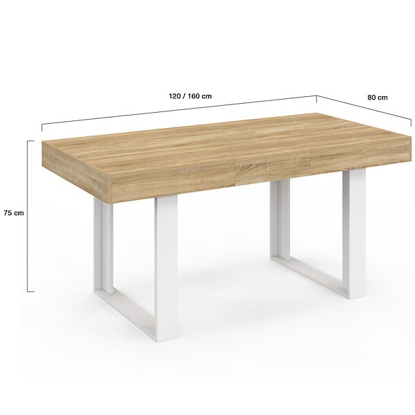 ID MARKET - Table à manger extensible rectangle PHOENIX 4-6 personnes bois et blanc 120-160 cm - large
