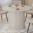 ID MARKET - Table à manger ronde JULIETTE 6 personnes pied central effet lattes façon travertin 110 cm - vignette