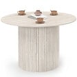 ID MARKET - Table à manger ronde JULIETTE 6 personnes pied central effet lattes façon travertin 110 cm - vignette