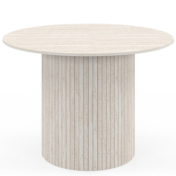 ID MARKET - Table à manger ronde JULIETTE 6 personnes pied central effet lattes façon travertin 110 cm - large