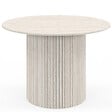 ID MARKET - Table à manger ronde JULIETTE 6 personnes pied central effet lattes façon travertin 110 cm - vignette