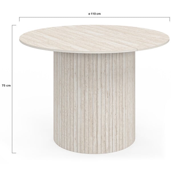 ID MARKET - Table à manger ronde JULIETTE 6 personnes pied central effet lattes façon travertin 110 cm - large